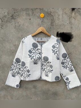 Handmade Block Print Kantha Jacket: Quilted Indian Kimono
